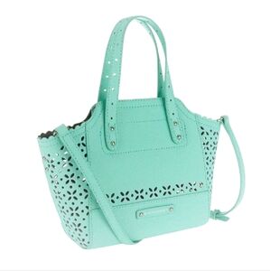 B. Makowsky Perforated Saffiano Mini Tessa Leather Tote Satchel Mint Green